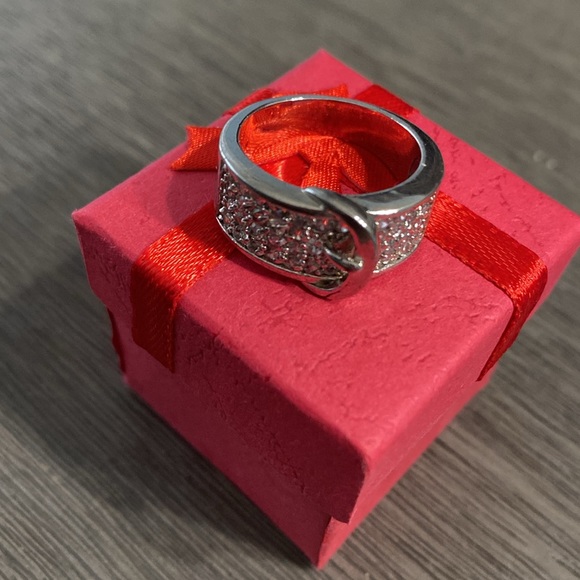 Silver Rhinestone Belt Style Ring Size 8.25” - Picture 3 of 10